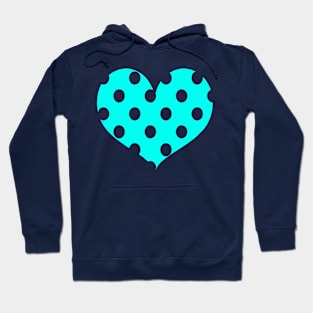 POLKADOT HEART DESIGN - PLAIN COLOR AQUA WITH NAVY  BACKGROUND Hoodie